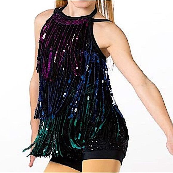 WEISSMAN Dance Costume flapper colorful black fringe Boom Boom 10926 adult SA - Picture 1 of 11
